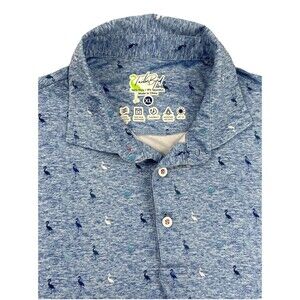 TailorByrd Golf Polo Shirt XL Men’s Blue Flamingo All Over Print Smooth Stretch